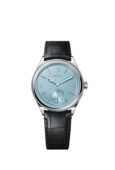 Rolex Platinum 1908 - 39mm - Ice blue, rice-grain motif - Leather strap