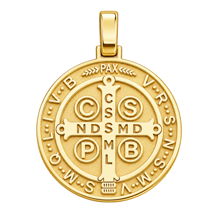 Medal of Saint Benedict Pendant — polished yellow gold on transparent background
