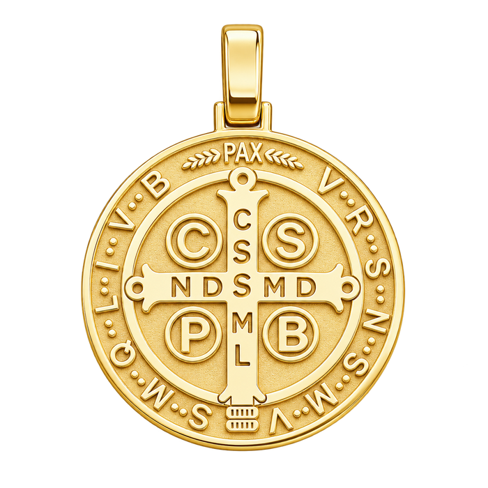 Medal of Saint Benedict Pendant — polished yellow gold on transparent background