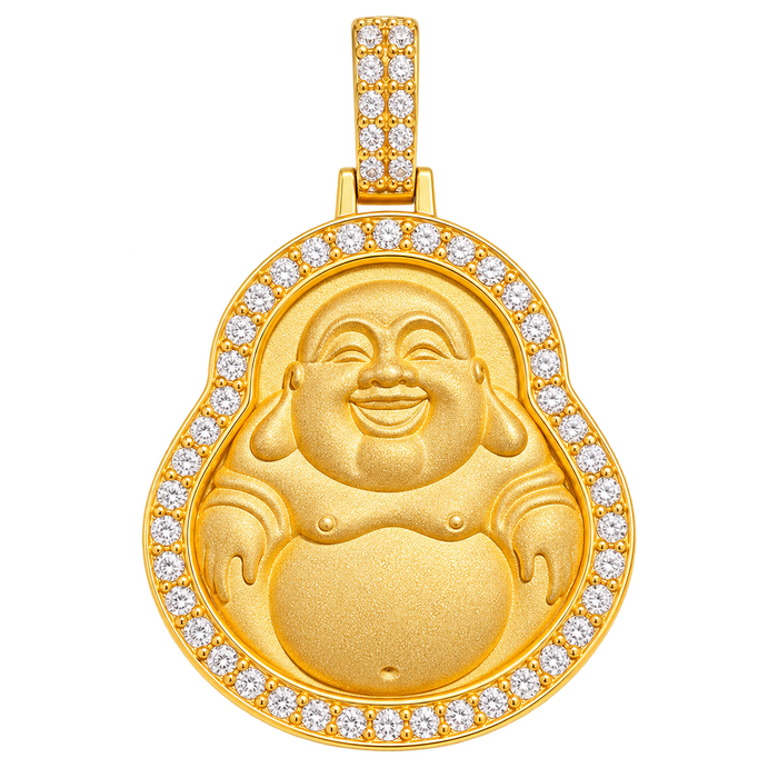 Medium Happy Buddha Diamond Pendant in yellow gold on a transparent background