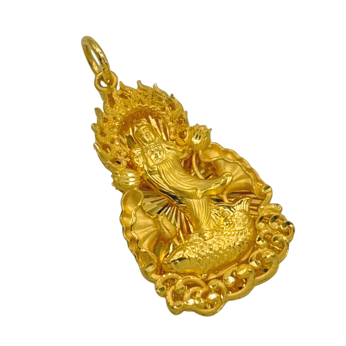 24K Yellow Gold Medium Buddha Koi Fish Pendant