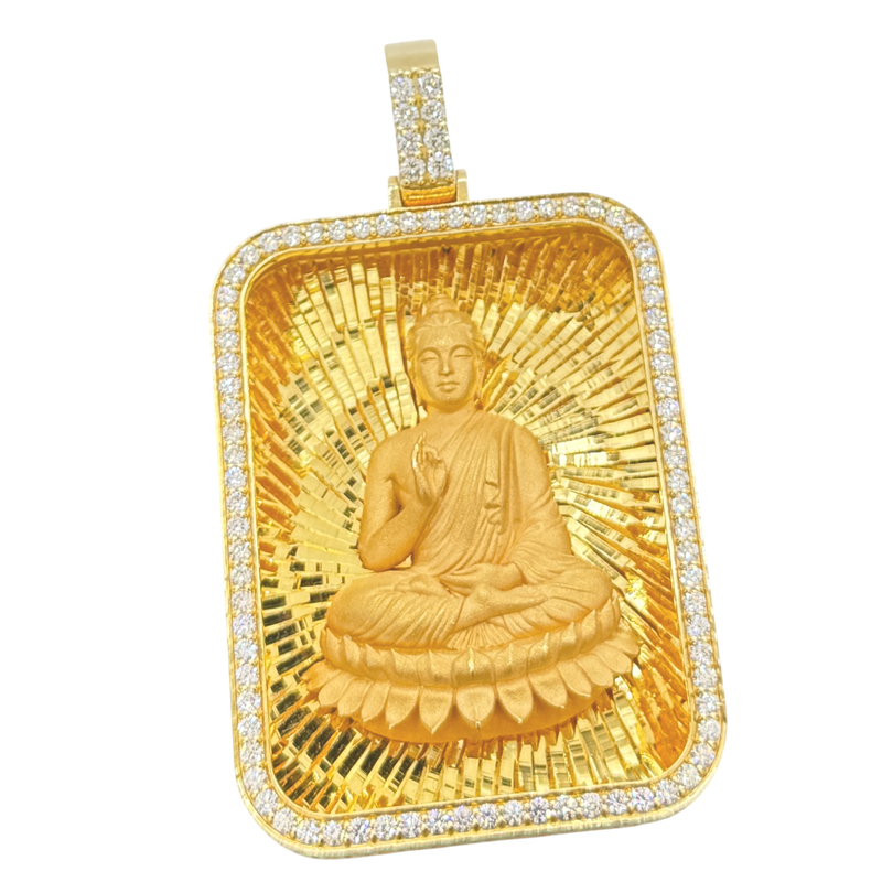 24K Lady Buddha Pendant w/ Diamond Frame