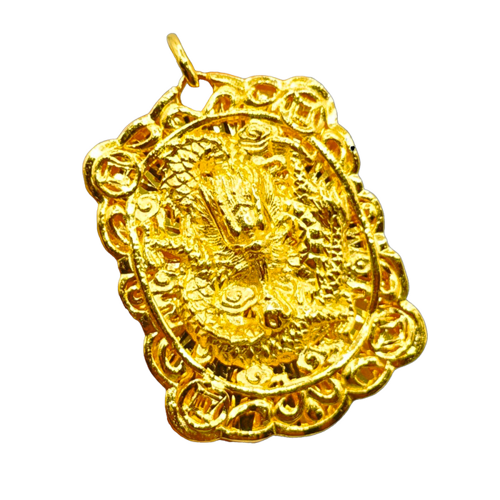 24K Yellow Gold Mosaic Dragon Pendant