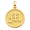 Old English "M" Pendant — polished yellow gold on transparent background