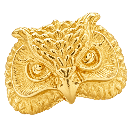 Owl Ring — polished yellow gold studio view