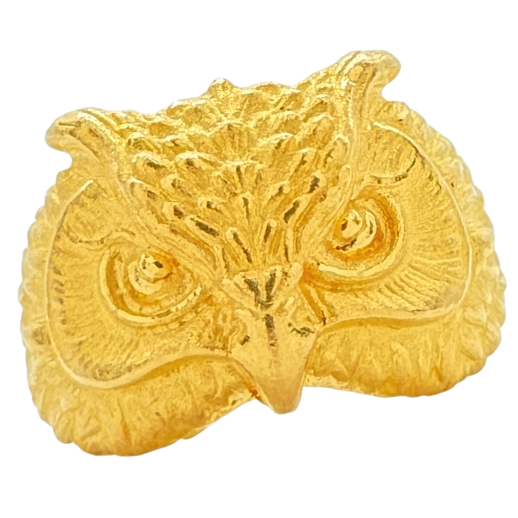 24K Yellow Gold Owl Ring