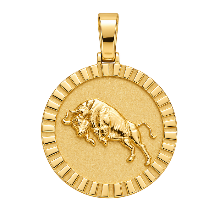 Ox Circular Pendant — polished yellow gold on transparent background