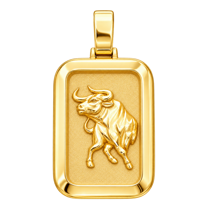 Ox Rectangular Pendant — polished yellow gold on transparent background