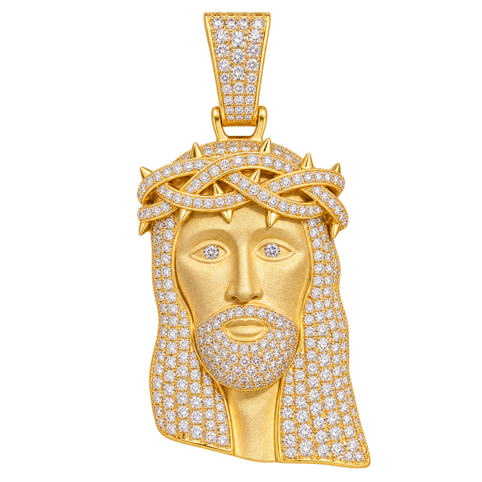 Partially Iced Diamond Jesus V2 Pendant in yellow gold on a transparent background