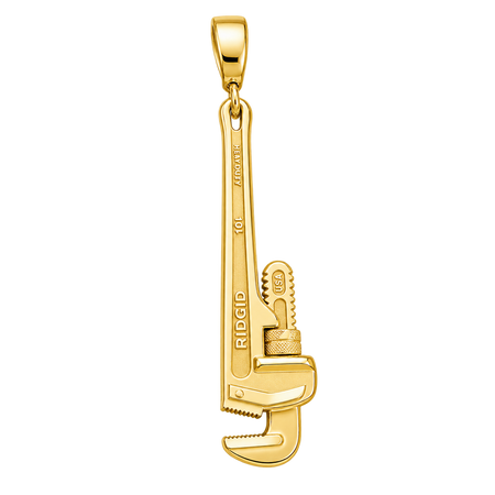 Pipe Wrench Pendant — polished yellow gold on transparent background