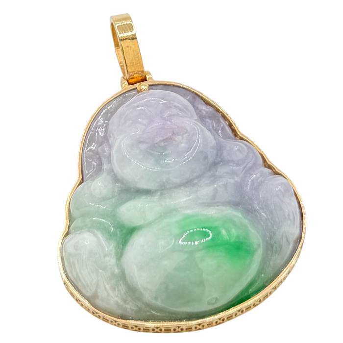 Gradient Purple/Green Jade Buddha w/ Money Coin Frame