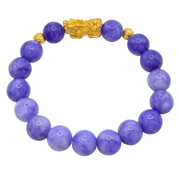 24K Yellow Gold Single Fudog Purple Jade Bracelet