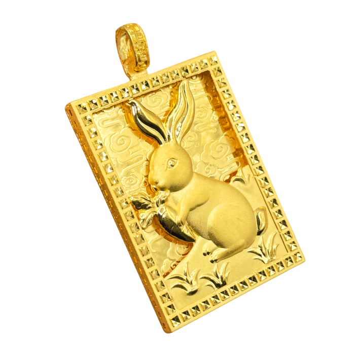 24K Yellow Gold Large Rabbit & Carrot Pendant