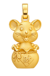 Rat and Money Bag Pendant — polished yellow gold on transparent background
