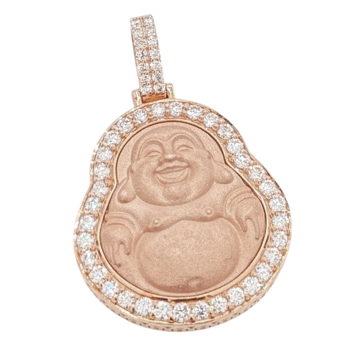 Small Semi-Hollow Buddha Pendant w/ Diamond Frame