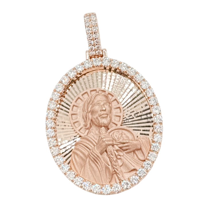 Diamond Cut Jesus Pendant w/ Diamond Frame