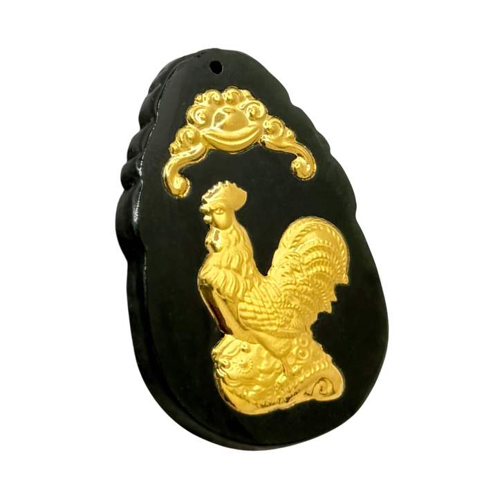 Natural Black Jade w/ 24K Rooster Inlay