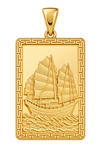 Sailing ship gold pendant with Greek key border