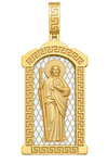 Saint Jude in Arch Frame Pendant — polished yellow gold on transparent background