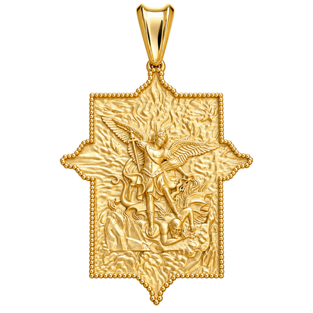 Saint Michael Archangel Pendant — polished yellow gold on transparent background