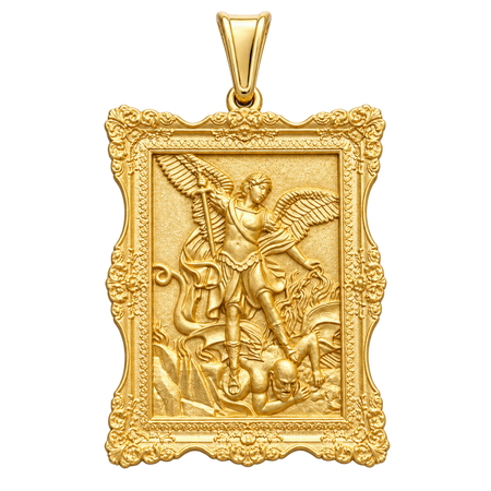 Saint Michael Archangel Portrait Artwork Pendant — polished yellow gold on transparent background
