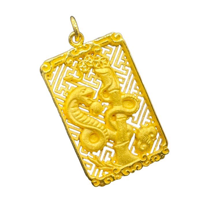 24K Yellow Gold Medium Royal Border Snake Bamboo Pendant