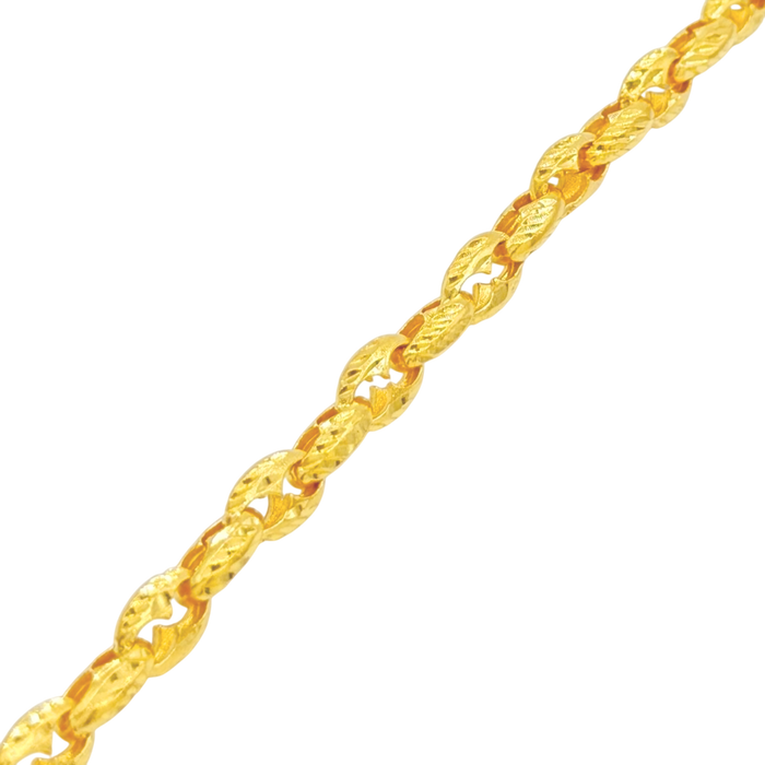 24K Yellow Gold 6MM Diamond Cut Puffed Mariner Link Chain