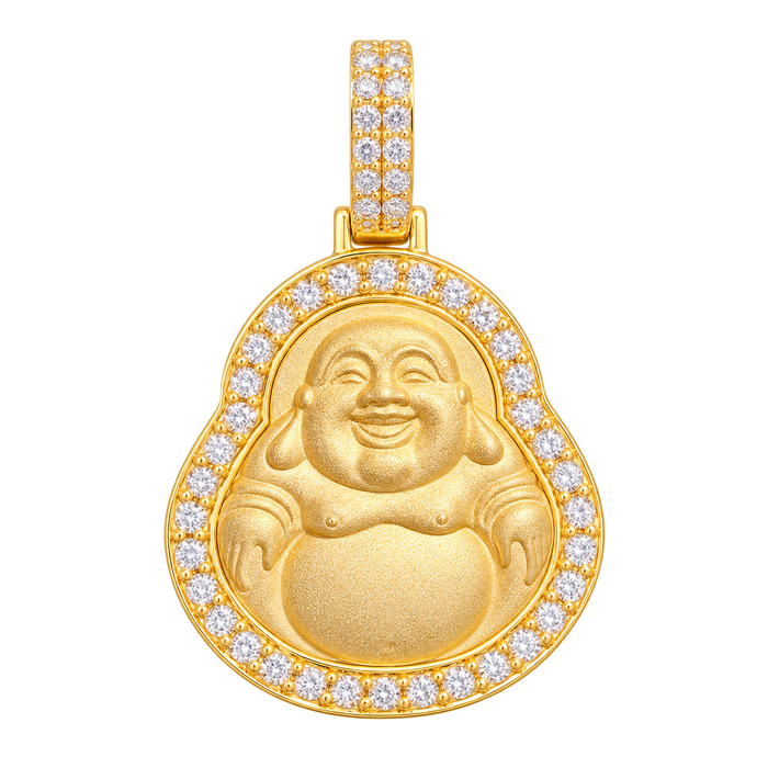Small Happy Buddha Diamond Pendant in yellow gold on a transparent background