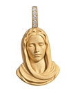 Small Virgin Mary Face Diamond Pendant in yellow gold on a transparent background