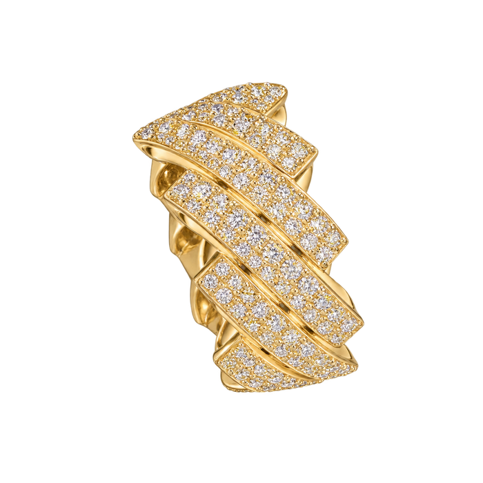 Staggered Cuban Diamond Ring in yellow gold — studio view