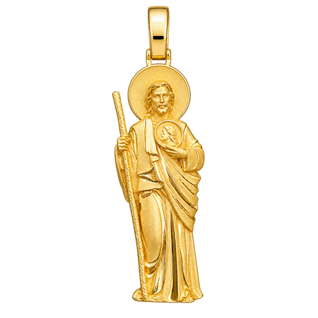 Standing Saint Jude Pendant — polished yellow gold on transparent background