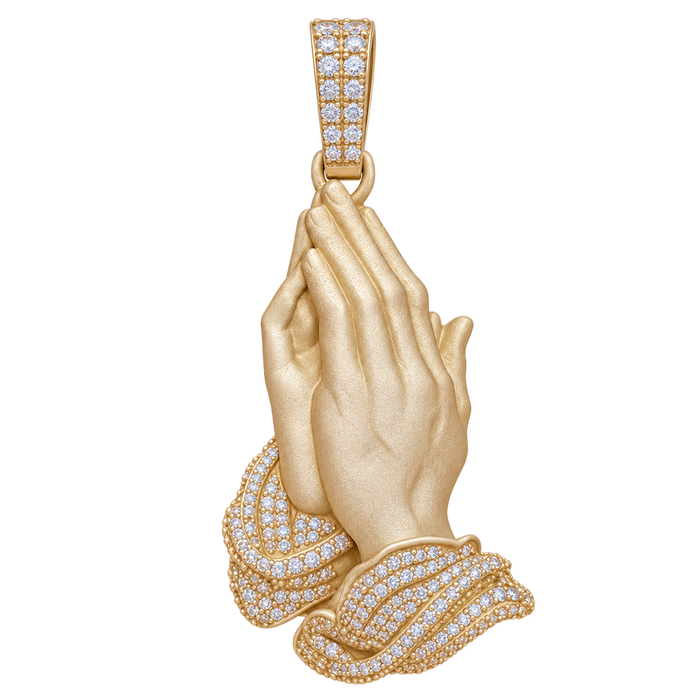 Detailed Praying Hands Diamond Pendant — isolated product view