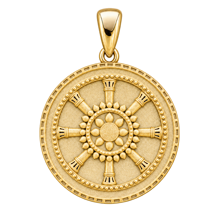 Dharma Wheel Circular Pendant — yellow gold product view