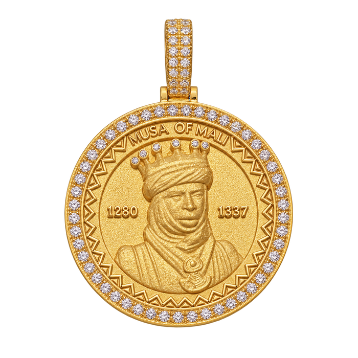 Double-Sided Musa of Mali and Ethiopian Lion of Judah Diamond Circular Pendant — isolated product view