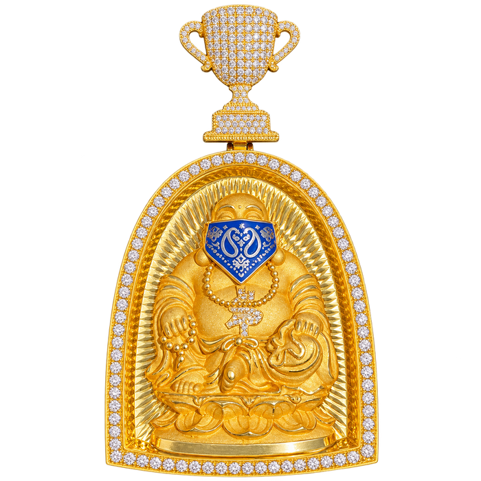 Happy Buddha with a Bandana Arch Frame Diamond Pendant — isolated product view