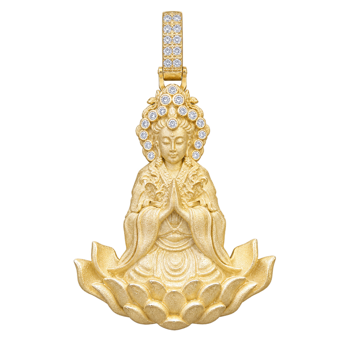 Lady Buddha (Guan Yin) Partial Diamond Pendant — isolated product view