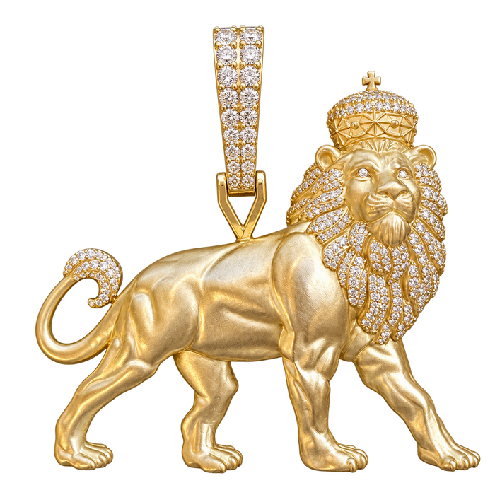 Large Lion Partial Diamond Pendant — isolated product view