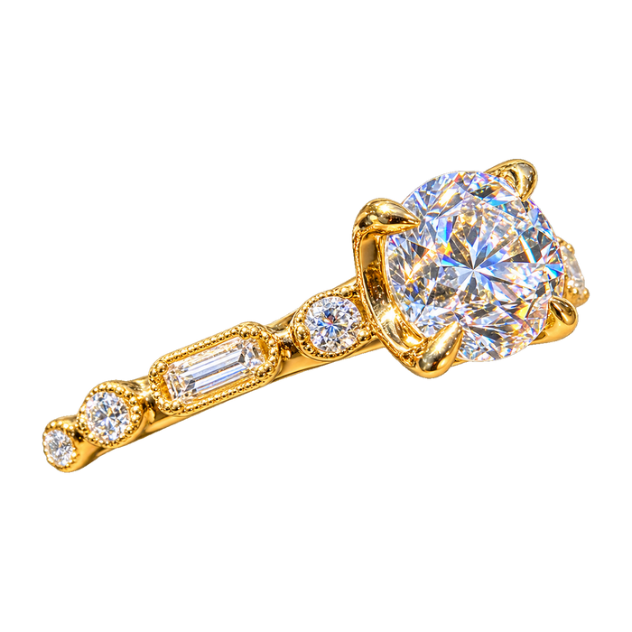 Alternating Baguette and Round Accent Milgrain Engagement Ring — generated studio view