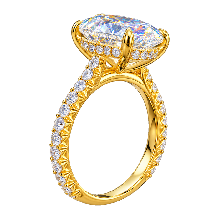 French Pavé Cathedral Hidden Halo Engagement Ring — generated studio view