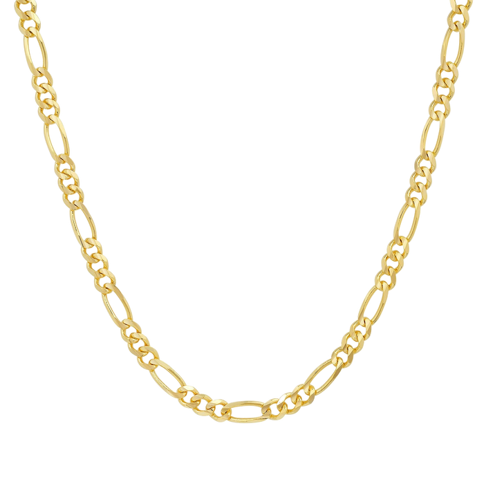 4MM Solid Plain Figaro Chain in polished yellow gold