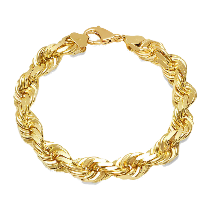 12MM Solid Diamond-Cut Rope Bracelet — yellow gold