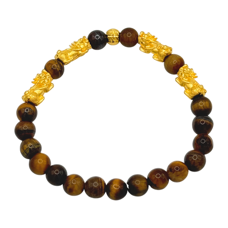24K Yellow Gold Quadruple Pi Xiu Brown Bead Bracelet — yellow gold
