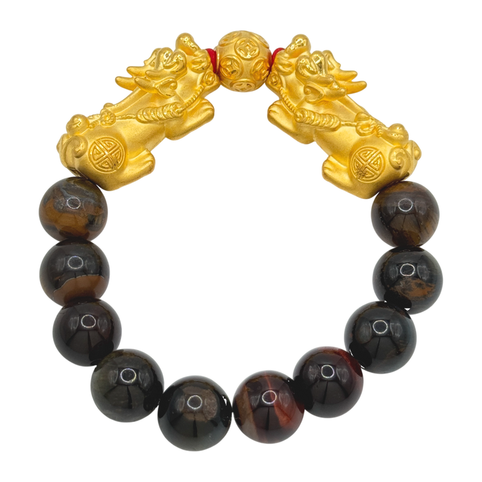 24K Yellow Gold Double Pi Xiu Brown Jade Bead Bracelet — yellow gold