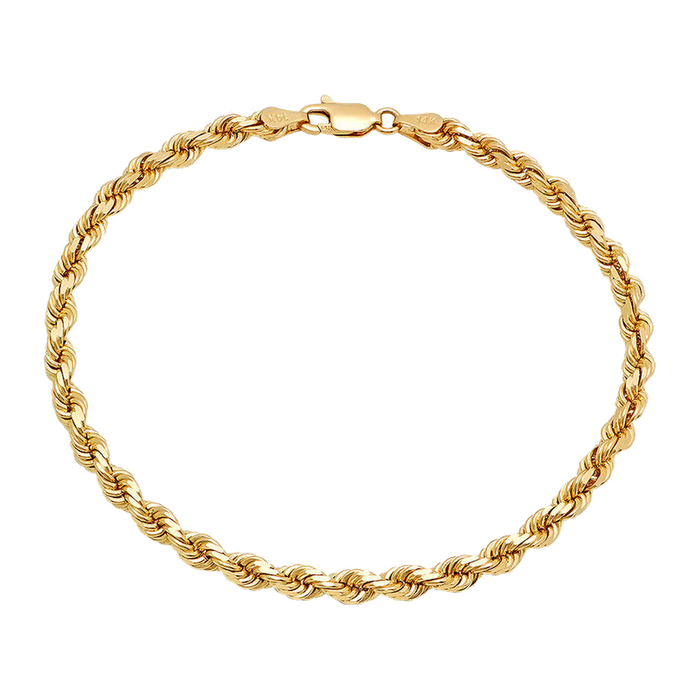 4MM Solid Diamond-Cut Rope Bracelet — yellow gold