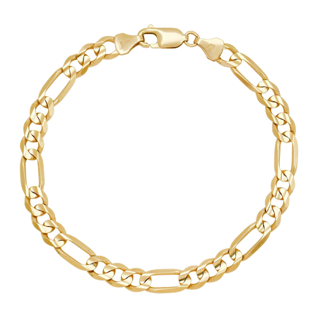 7MM Solid Figaro Bracelet — yellow gold