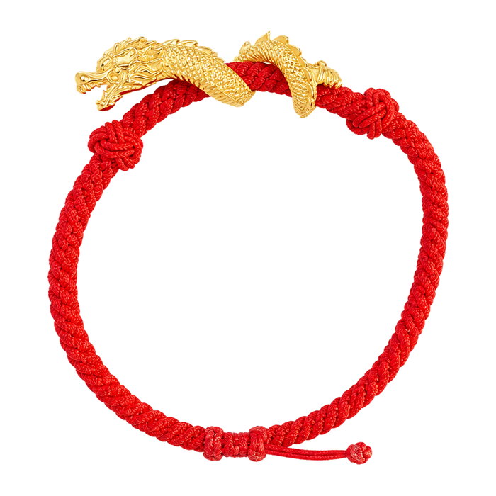 Dragon Wrapped on Red String Bracelet — yellow gold