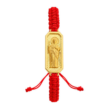Saint Jude ID Bracelet on Red String — yellow gold