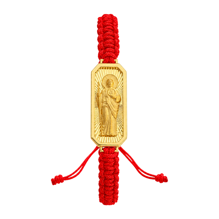Saint Jude ID Bracelet on Red String — yellow gold