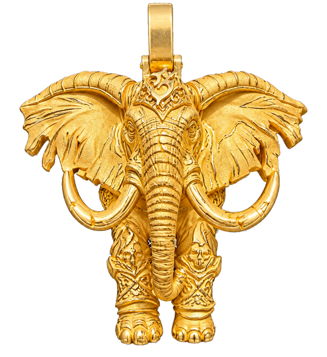 Decorated War Elephant Pendant — yellow gold on transparent background