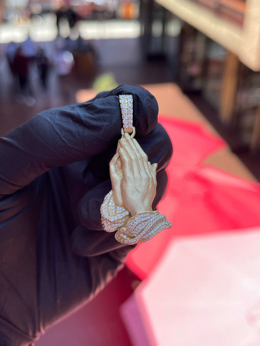 Detailed Praying Hands Diamond Pendant